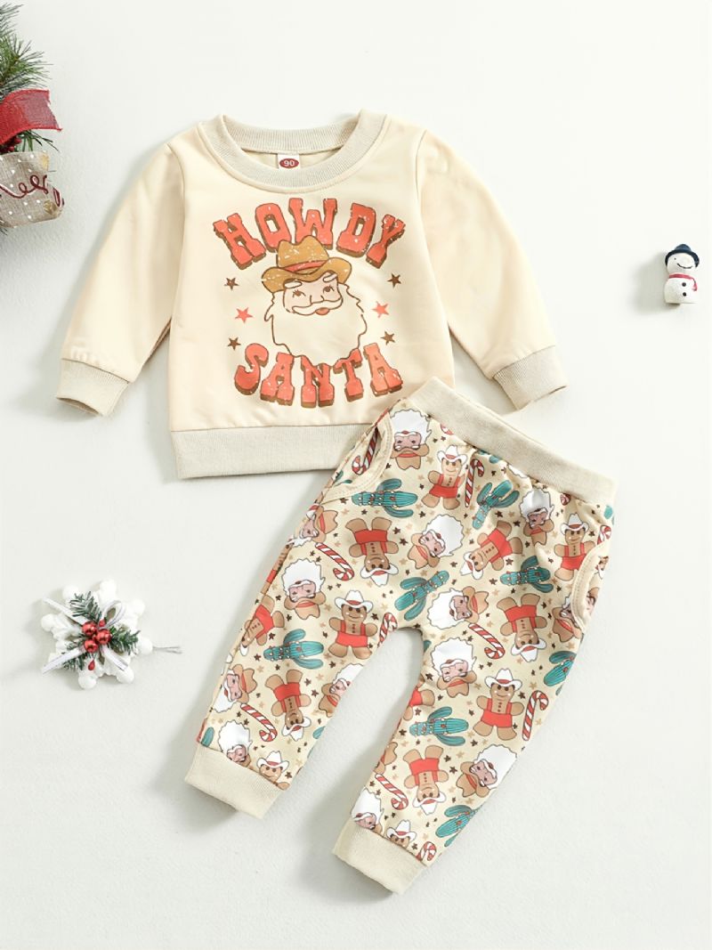 2st Julpojkar Set Höst & Vinter Casual Santa Claus Print Sweatshirt & Full Byxor