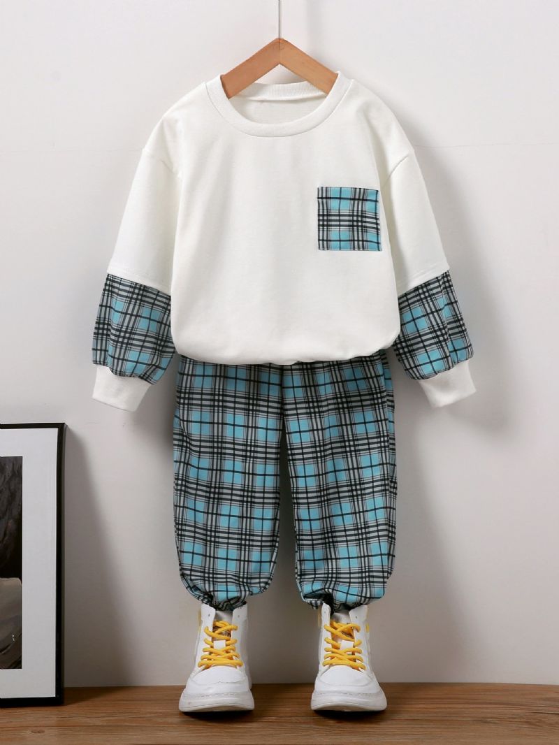 2st Pojkar Blue Gingham Sweatshirt Set