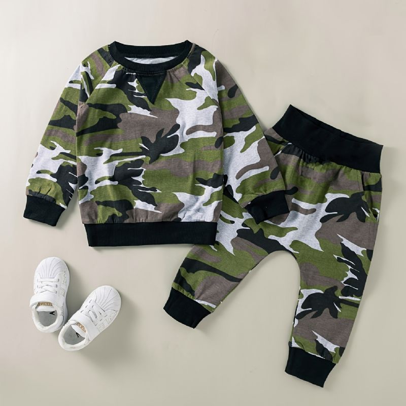 2st Pojkar Camo Print Sweatshirt Byxor Set