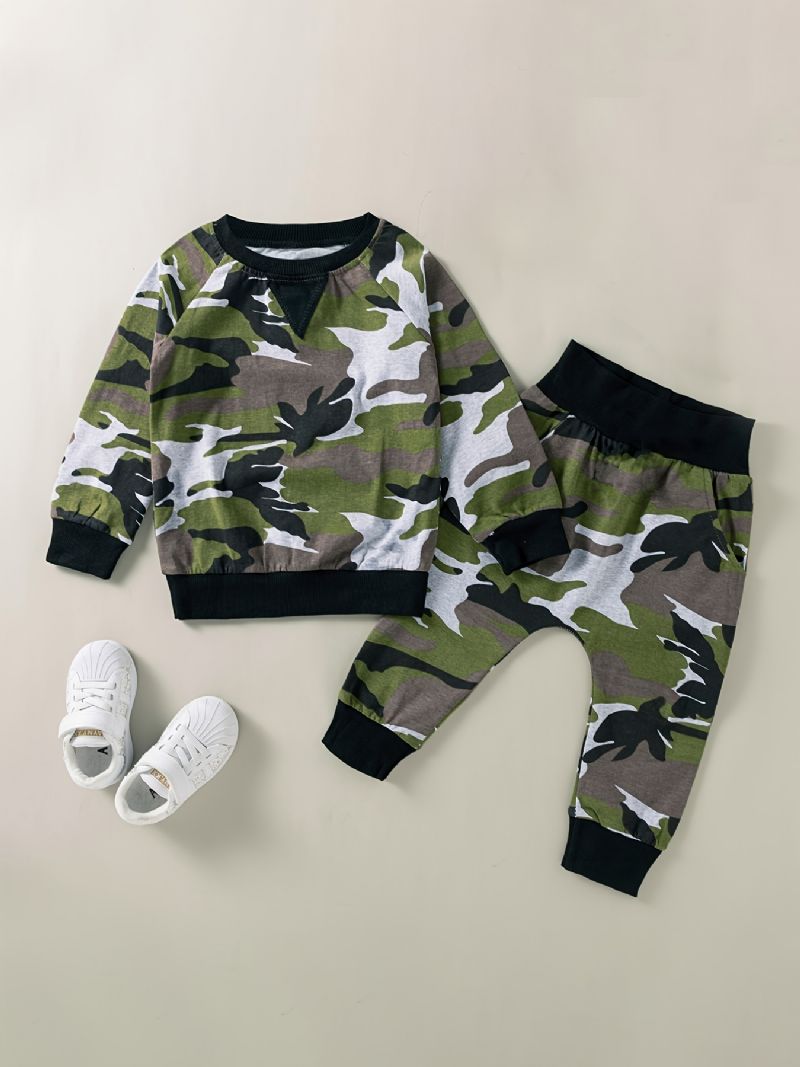 2st Pojkar Camo Print Sweatshirt Byxor Set