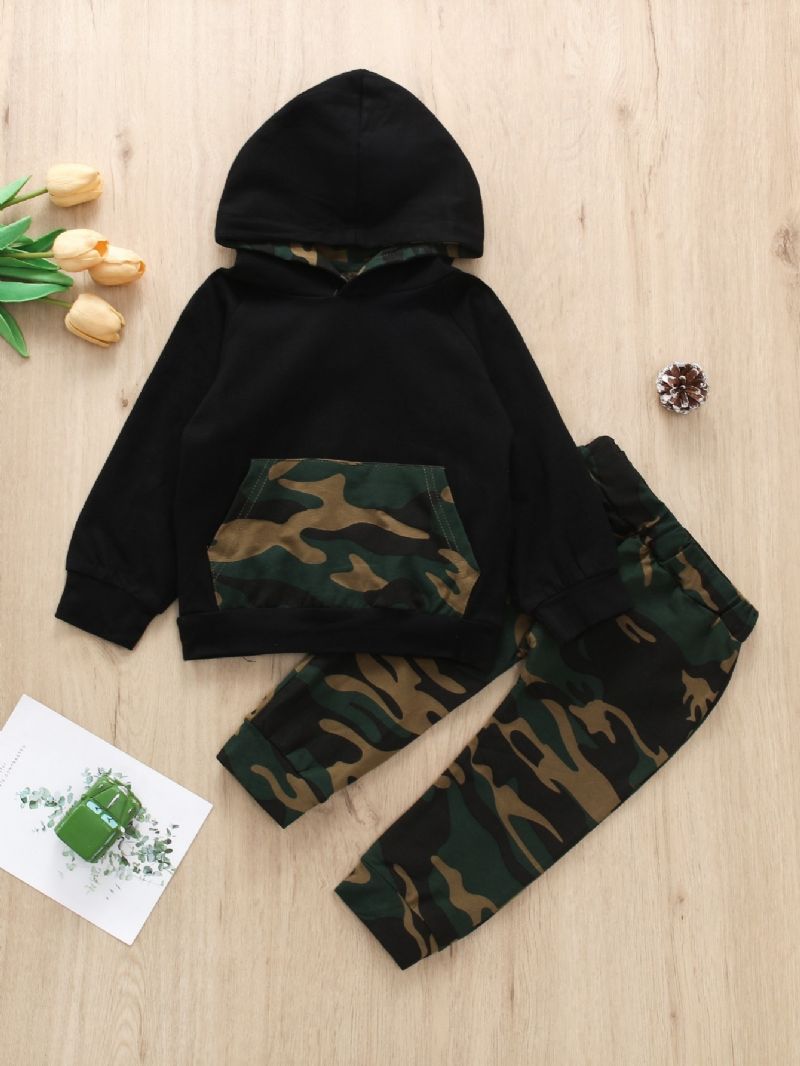 2st Pojkar Casual Camo Print Hooded Långärmad Byxa Set