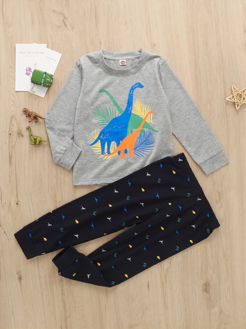 2st Pojkar Casual Dinosaur Print Långärmad Set