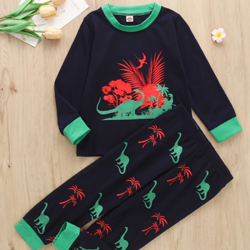 2st Pojkar Casual Dinosaur Print Långärmad Set