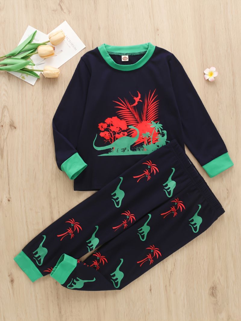 2st Pojkar Casual Dinosaur Print Långärmad Set