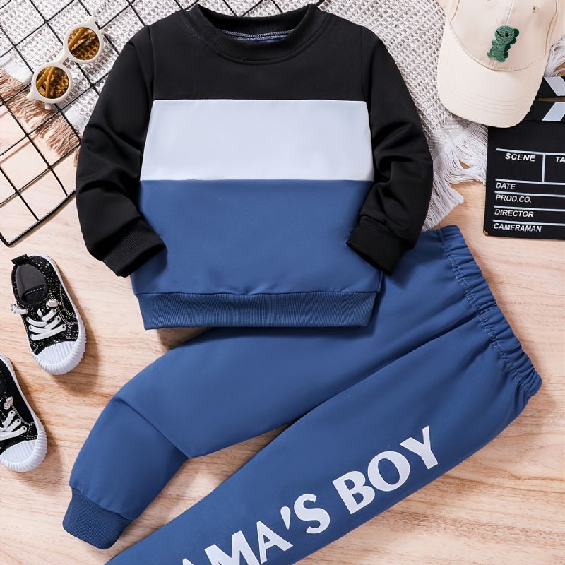 2st Pojkar Causal Active Set Med Color Block Pullover Sweatshirt & Letter Print Sweatpants För Vinter