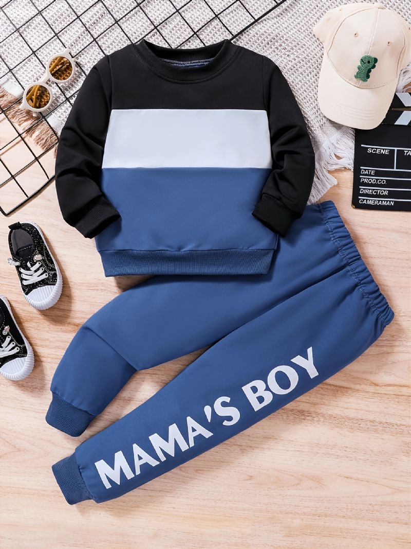 2st Pojkar Causal Active Set Med Color Block Pullover Sweatshirt & Letter Print Sweatpants För Vinter