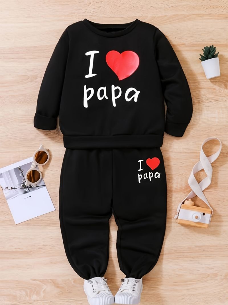 2st Pojkar Causal Active Set Med I Love Papa Print Pullover Sweatshirt & Sweatpants För Vinter