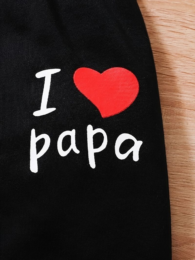 2st Pojkar Causal Active Set Med I Love Papa Print Pullover Sweatshirt & Sweatpants För Vinter