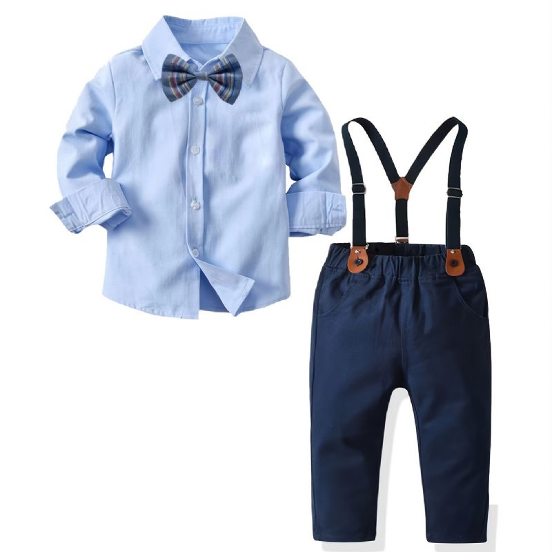 2st Pojkar Gentleman Fluga Sky Blue Shirt & Overall Set