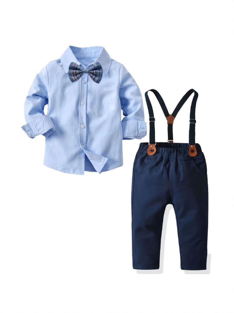 2st Pojkar Gentleman Fluga Sky Blue Shirt & Overall Set