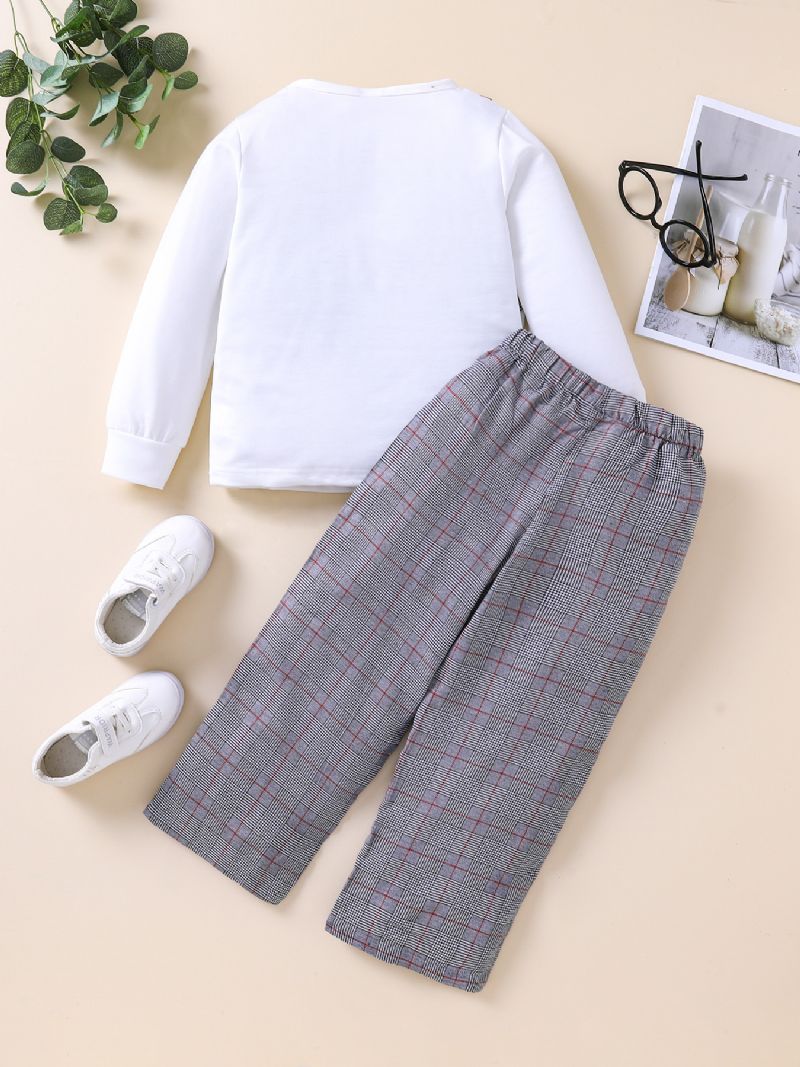 2st Pojkar Gingham Bow Sleeve Topp & Byxor Set