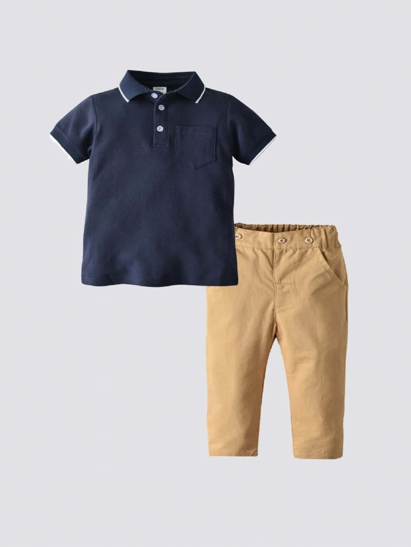 2st Pojkar Kortärmad Pikétröja Casual Pants Set