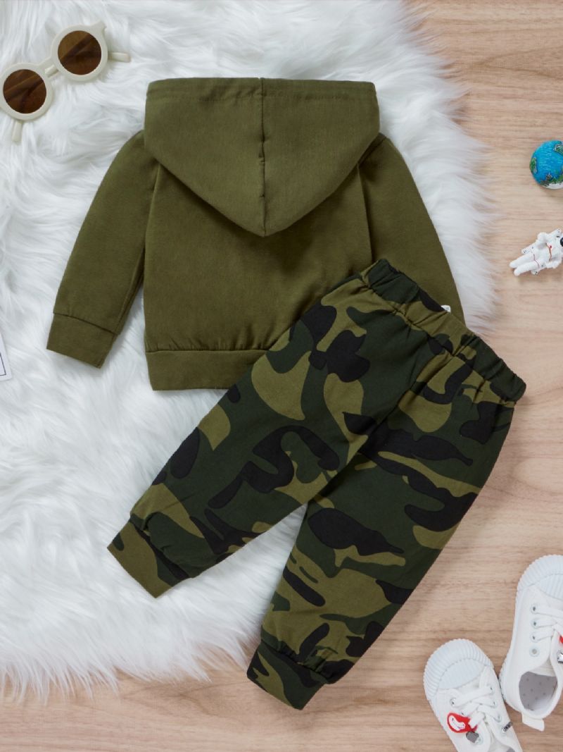 2st Pojkar Letter Print Huvtröja Camo Pants Set