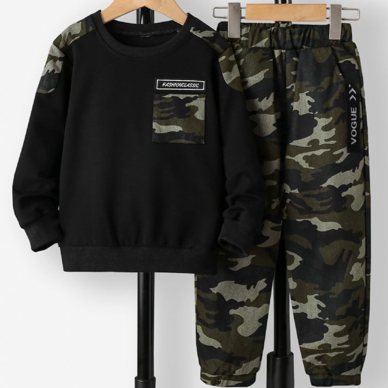 2st Pojkar Rundhalsad Långärmad Camo Sweatsuit Set