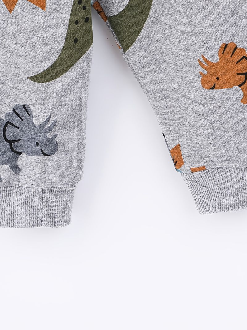 2st Pojkar Söt Dinosaurie Tecknad Långärmad Luvtröja Sweatshirt Topp Elastiska Midja Byxor Set Kläder