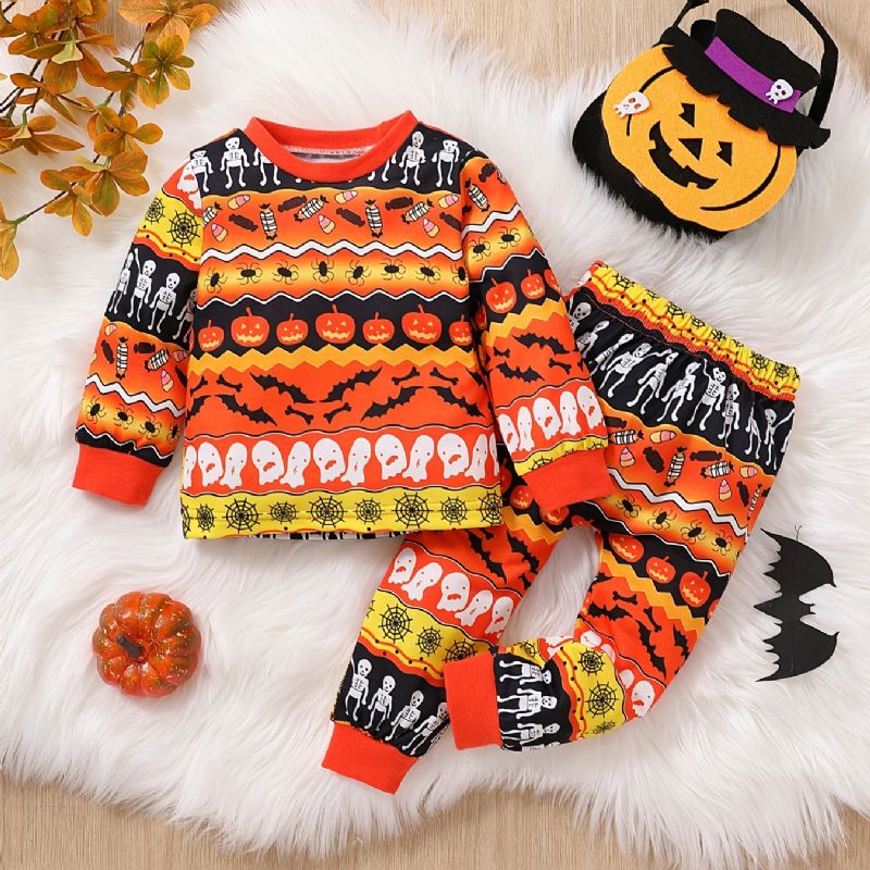 2st Pojkar Söt Halloween Print Pyjamas Set Med Pullover Sweatshirt & Byxor För Fest