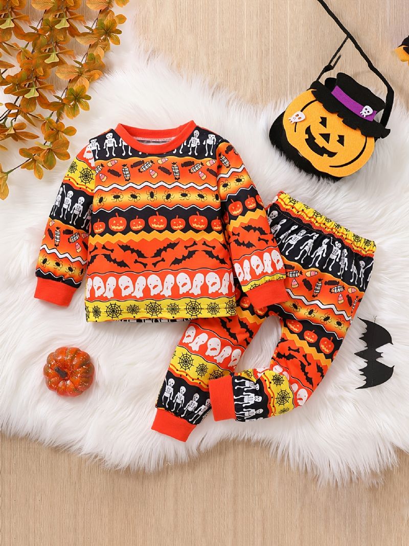 2st Pojkar Söt Halloween Print Pyjamas Set Med Pullover Sweatshirt & Byxor För Fest