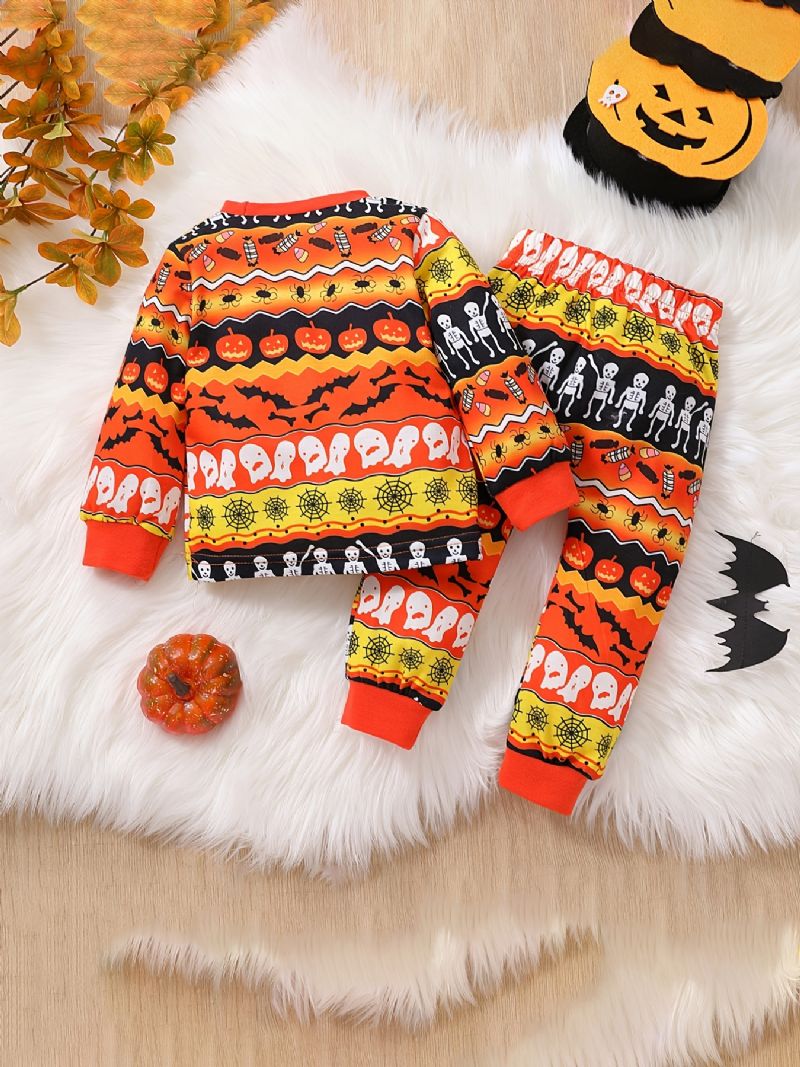 2st Pojkar Söt Halloween Print Pyjamas Set Med Pullover Sweatshirt & Byxor För Fest