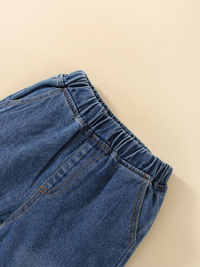 2st Pojkar Vit Knapp Framtill Kortärmad Topp Elastisk Midja Jeansset Kläder