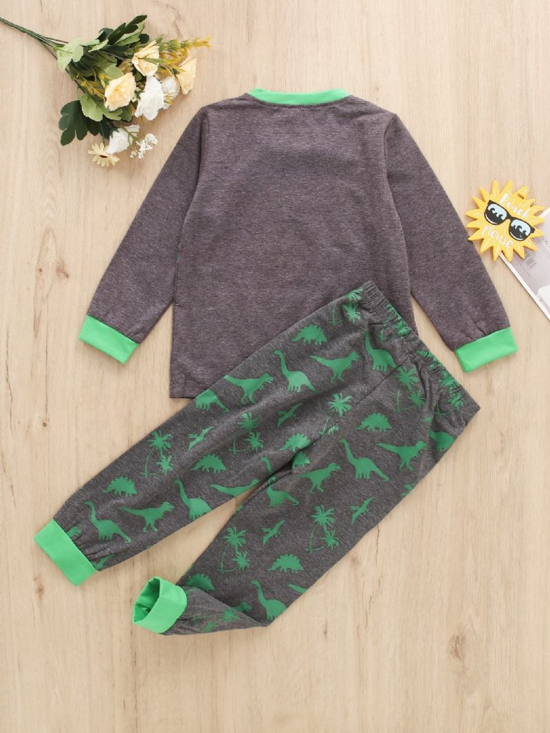 2st Pojkkläder Gröna Dinosaur Print Långärmad Casual Set