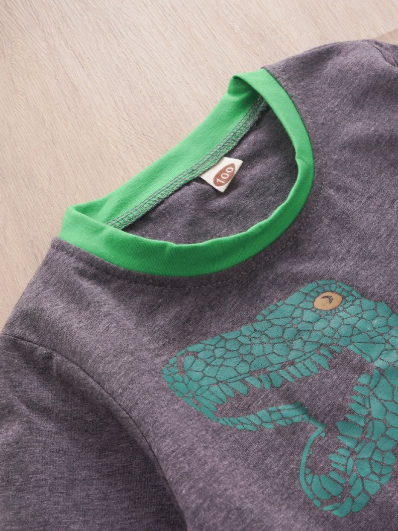 2st Pojkkläder Gröna Dinosaur Print Långärmad Casual Set