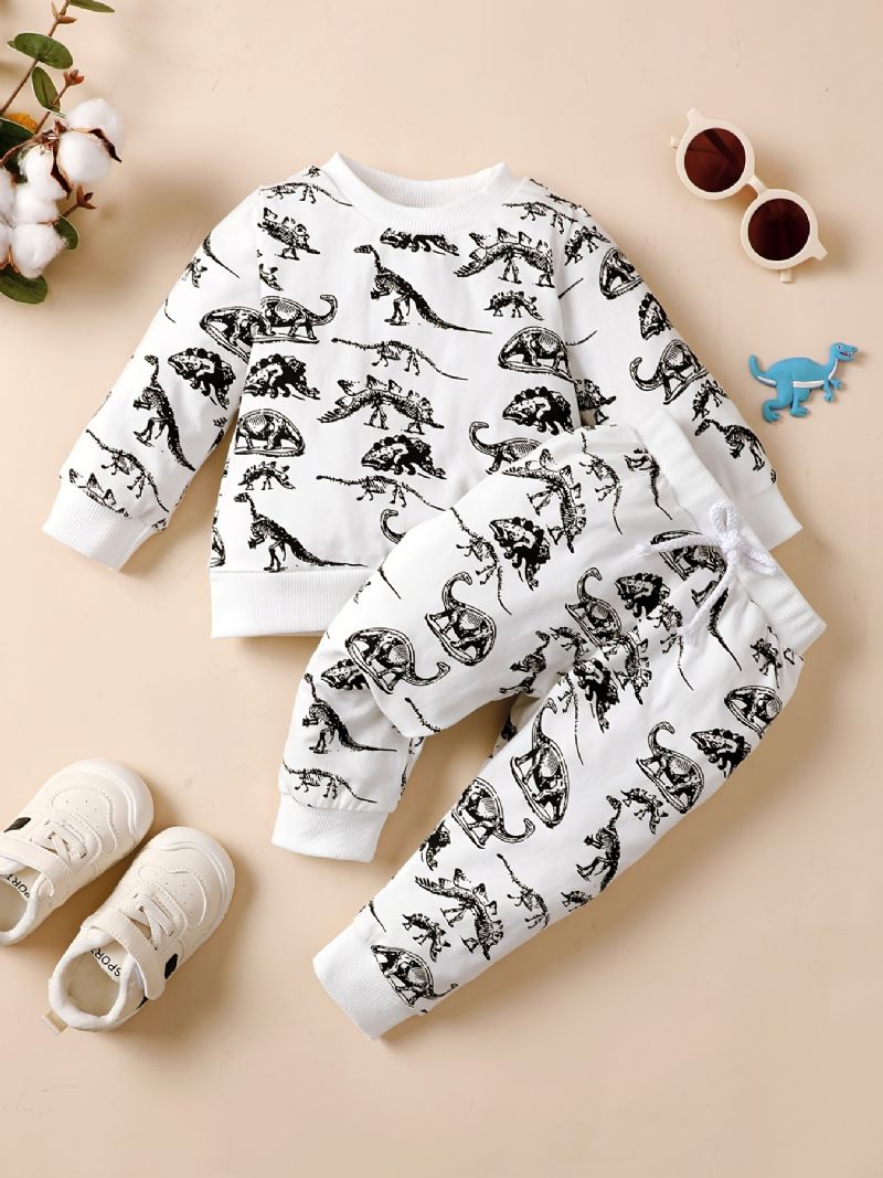 2st Småbarn Pojkar Dinosaur Print Crew Neck Sweatshirt & Dragsko Byxor Set