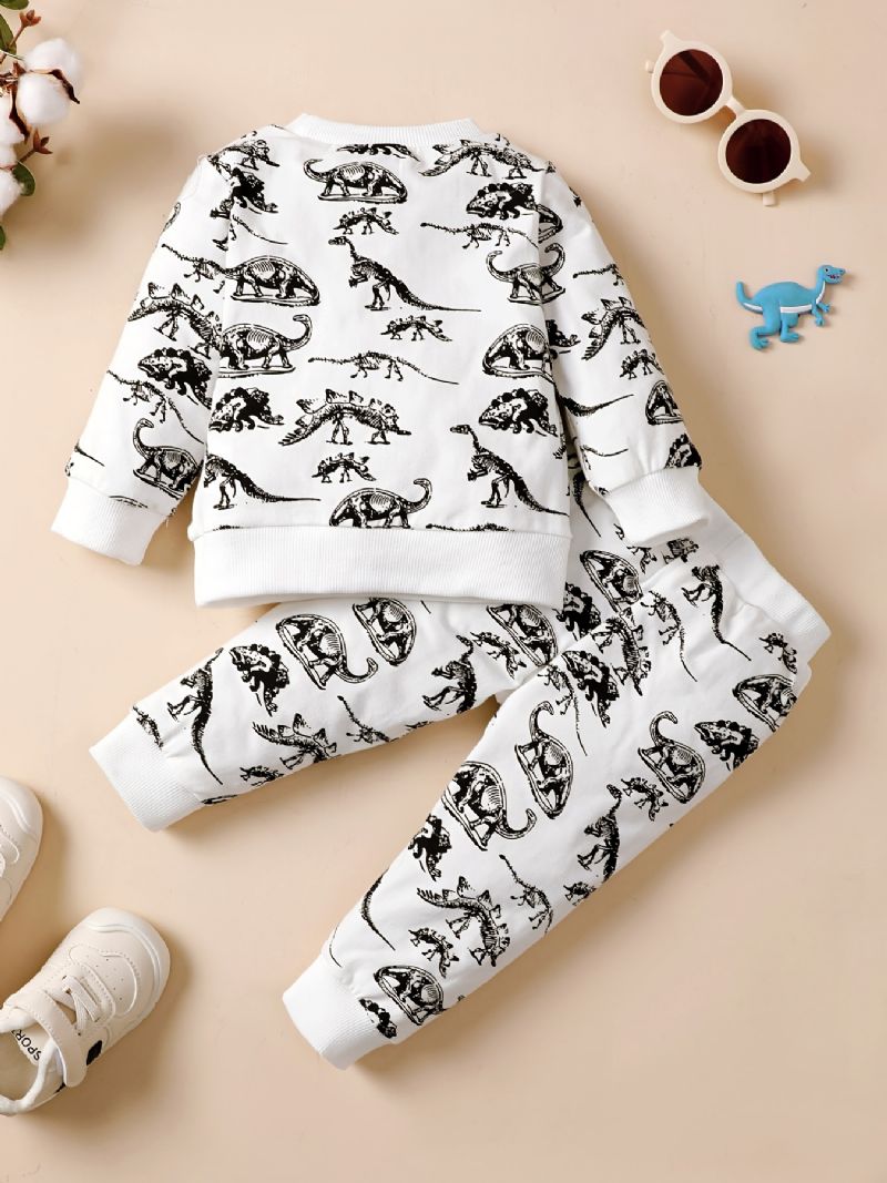 2st Småbarn Pojkar Dinosaur Print Crew Neck Sweatshirt & Dragsko Byxor Set