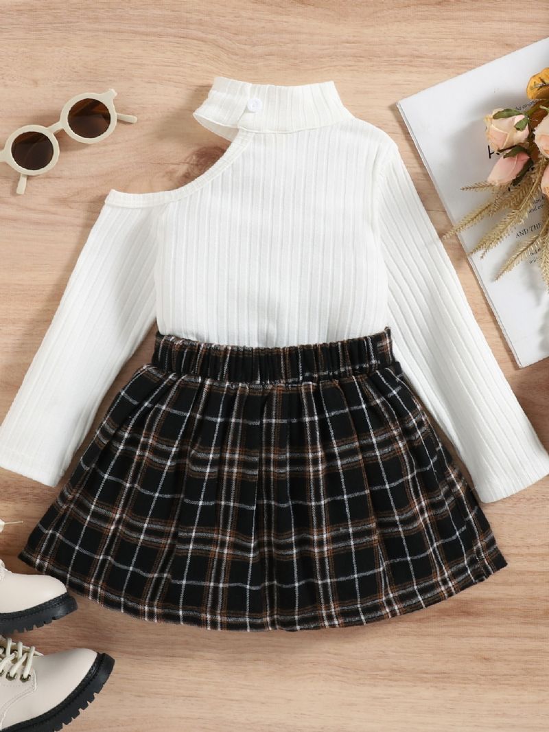 2st Snygg Slanted Shoulder Long Sleeve Blus & Kjol Set