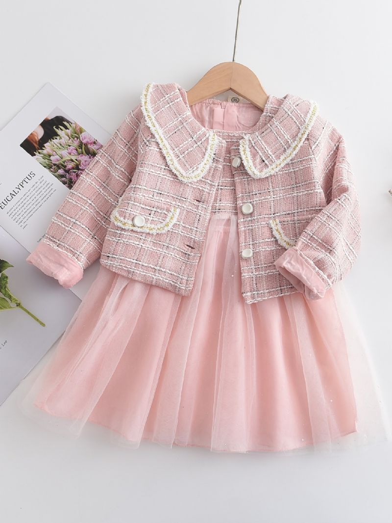 2st Toddler Flickor Mesh Kjol & Gingham Sleeve Top Set