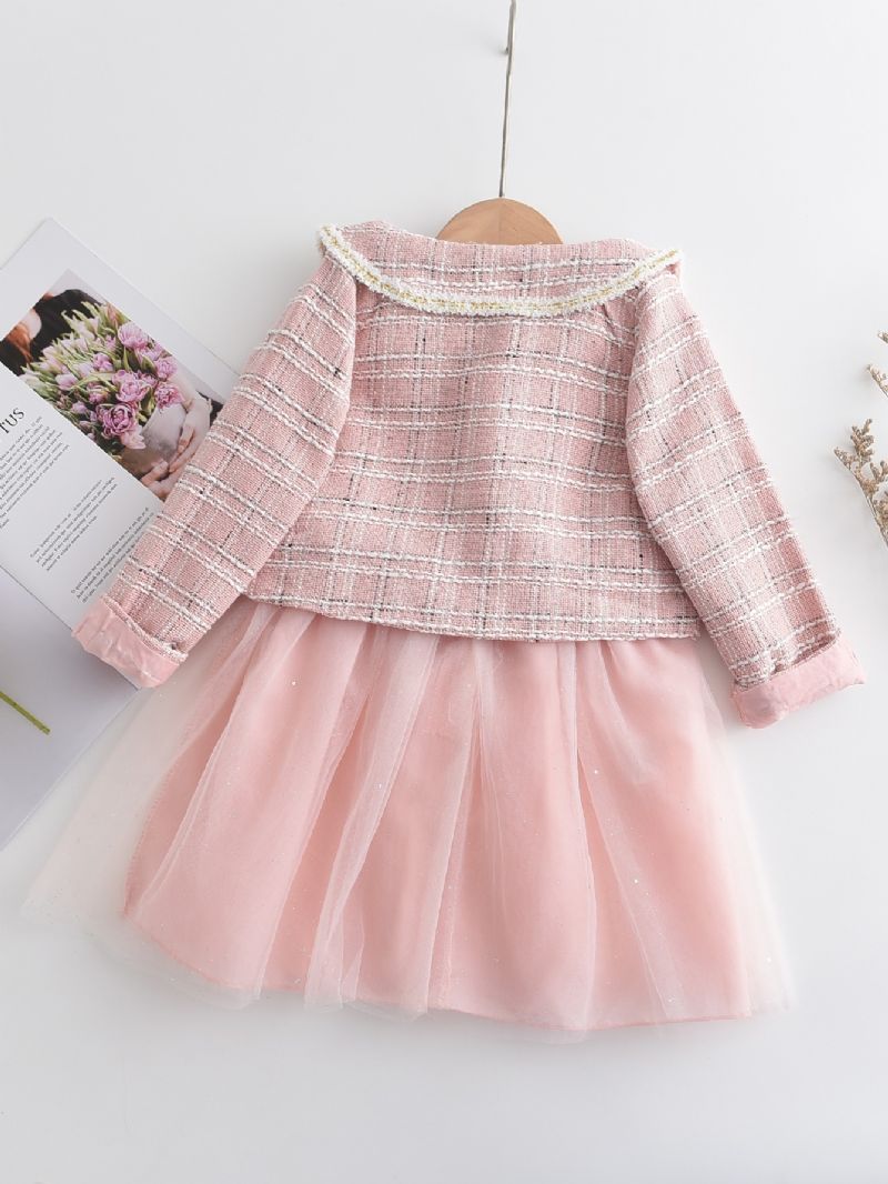 2st Toddler Flickor Mesh Kjol & Gingham Sleeve Top Set