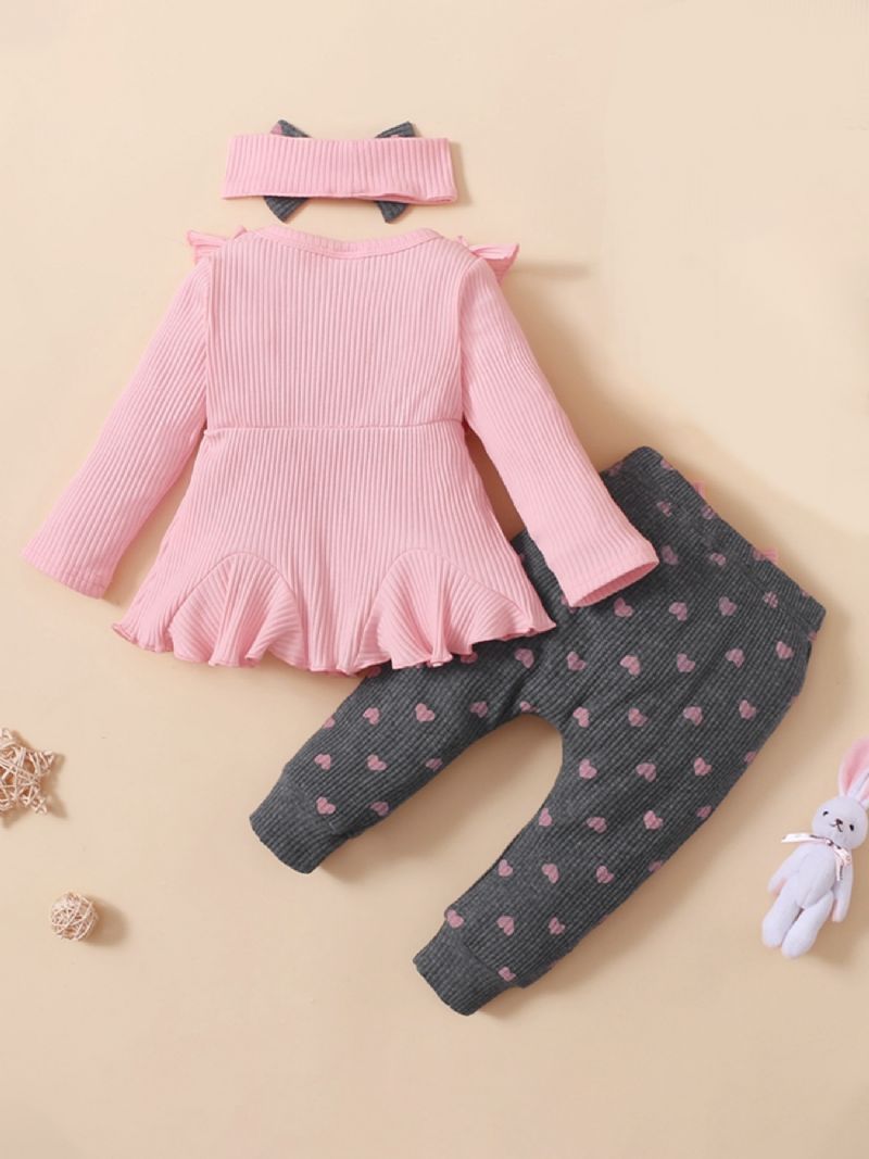 3st Bebis Flickor Sweet Ruffle Sweater Leggings & Bow Pannband Set