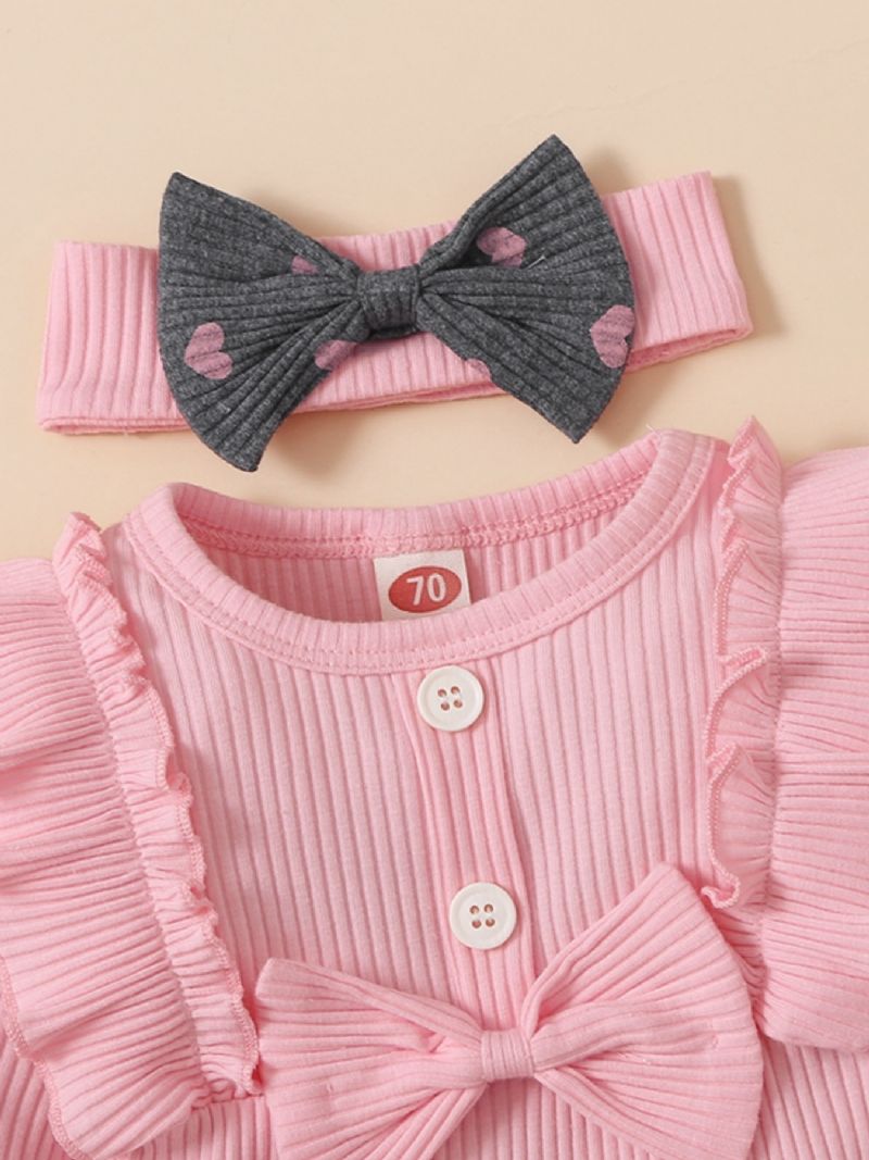 3st Bebis Flickor Sweet Ruffle Sweater Leggings & Bow Pannband Set