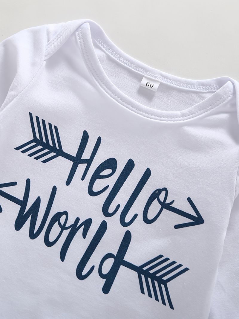 3st Bebis Pojkar Hello World Letter Print Onesie Top Randiga Byxor Med Hatt Set Kläder