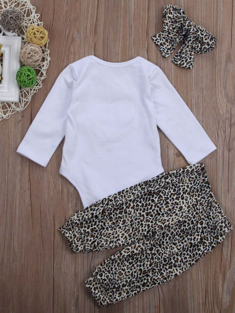 3st Flickor Leopard Print Heart Romper & Byxor Med Pannband