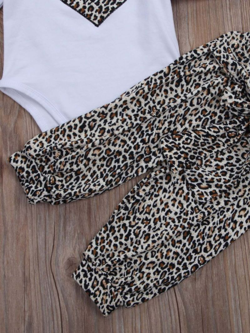 3st Flickor Leopard Print Heart Romper & Byxor Med Pannband