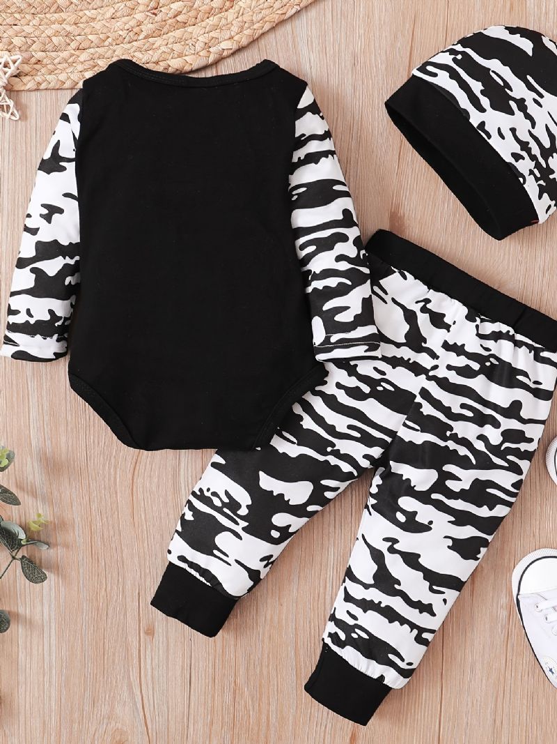 3st Pojkar Mama's Bokstavstryck Långärmad Onesie Romper Topp Elastiska Midjebyxor Med Hattset Kläder