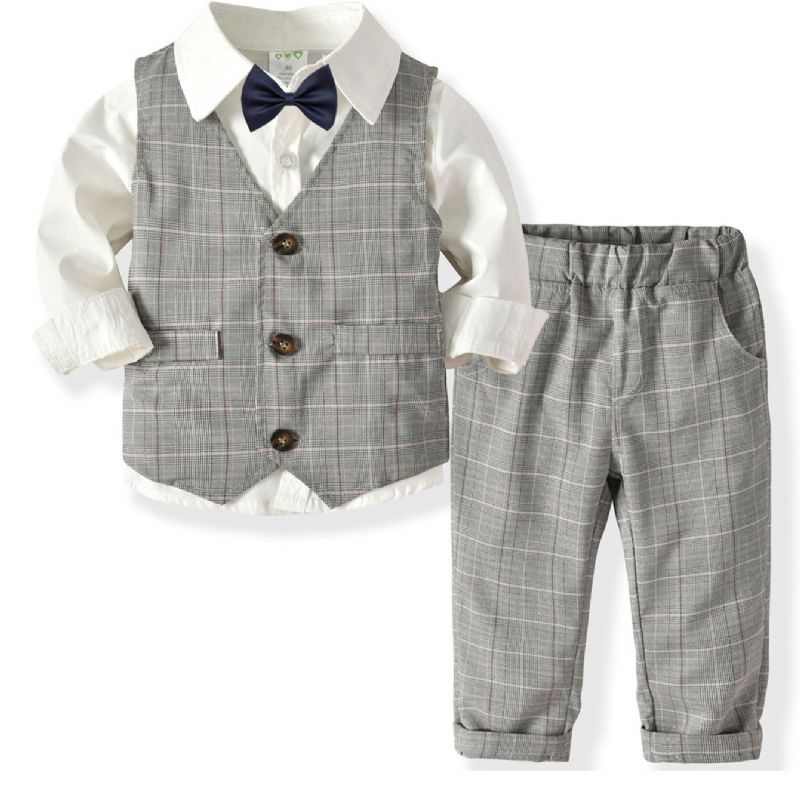 4st Bebis Toddler Pojkar Gentleman Bowtie Outfits Långärmad Kostym