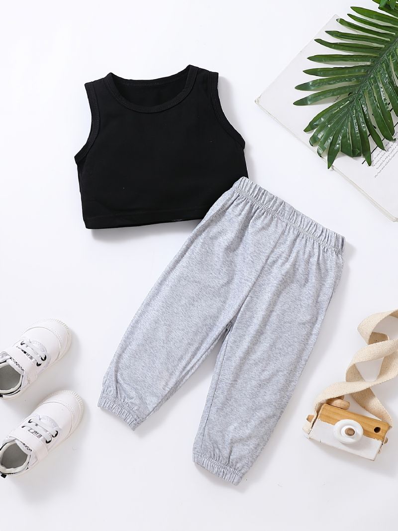 Ärmlöst Crop Linne För Tjejer + Casual Byx Set Barnkläder Outfits