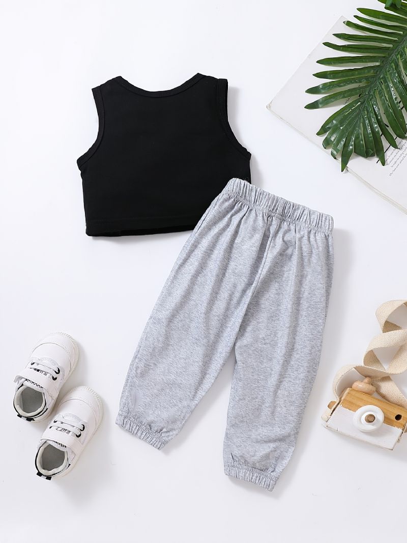 Ärmlöst Crop Linne För Tjejer + Casual Byx Set Barnkläder Outfits