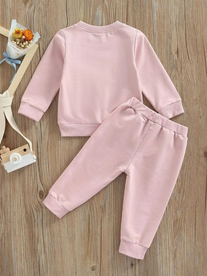 Barn Bebis Flickor Höst/vinter Big Sis Tryckt Sweatshirt & Jogger Sweatpants Set Rosa