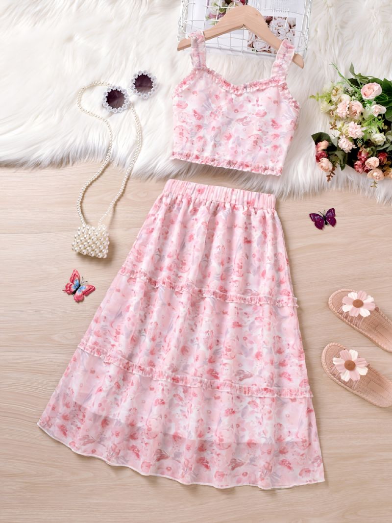 Barn Flickor Blommönster Camisole & Kjol Set Princess Dress Barnkläder