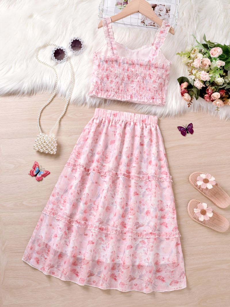 Barn Flickor Blommönster Camisole & Kjol Set Princess Dress Barnkläder