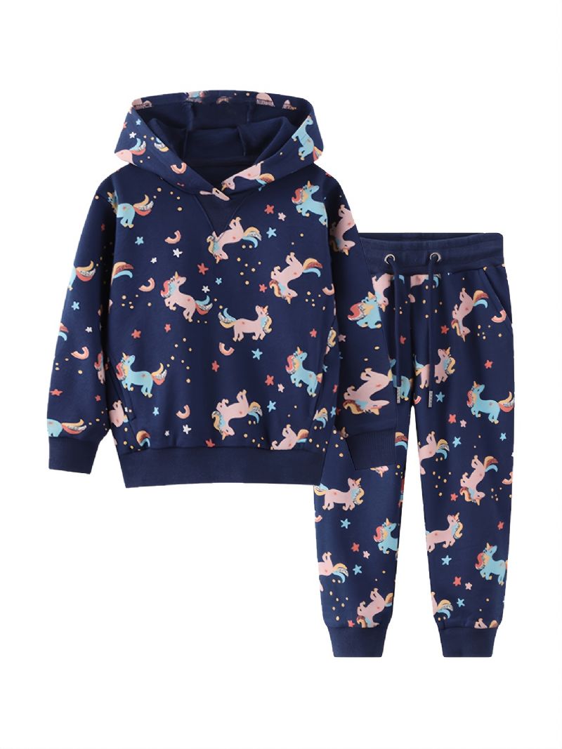 Barn Flickor Unicorn Print Hoodie Sweatshirt Byxuppsättning Höst Vinter