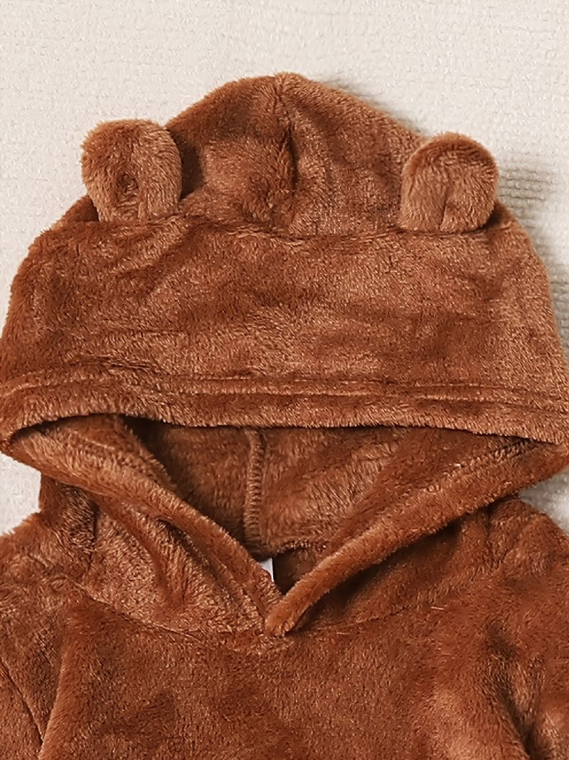 Barn Plysch Varm Söt Bear Hooded Top Byxor Set Höst Vinter