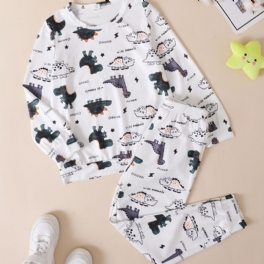 Barn Pojkar Lounge Wear Hemkläder Långärmad Topp & Matchande Byxor Set Med Dinosaurietryck