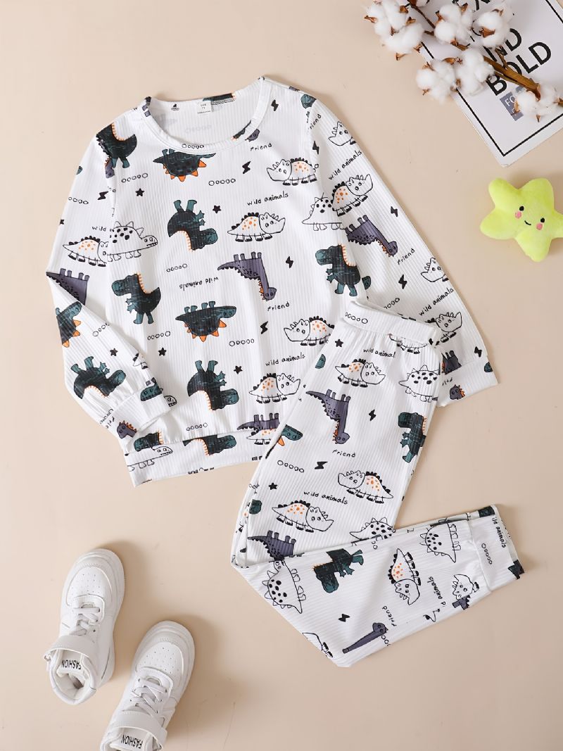 Barn Pojkar Lounge Wear Hemkläder Långärmad Topp & Matchande Byxor Set Med Dinosaurietryck