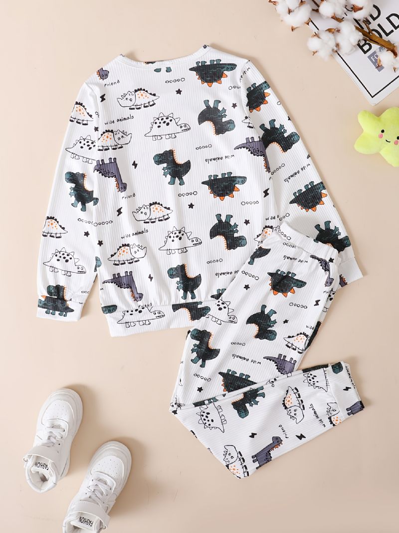 Barn Pojkar Lounge Wear Hemkläder Långärmad Topp & Matchande Byxor Set Med Dinosaurietryck