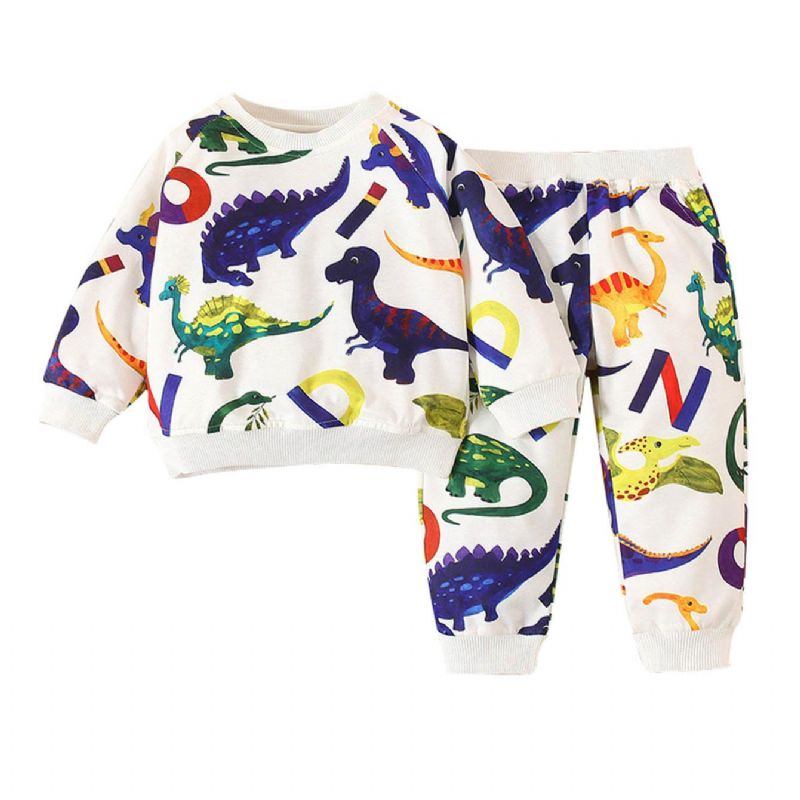 Barn Pojkar Söta Tecknade Dinosaurier Tröja Sweatshirt & Jogger Sweatpants Set