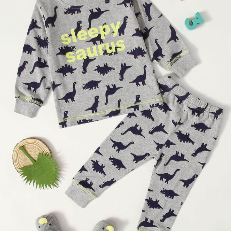 Bebis Casual Tecknad Dinosaur Tryckt Sweatshirt Byxor Set