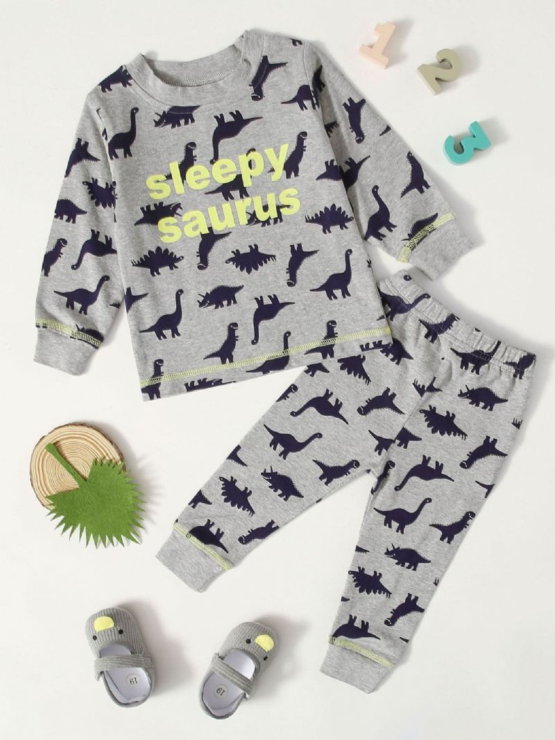 Bebis Casual Tecknad Dinosaur Tryckt Sweatshirt Byxor Set